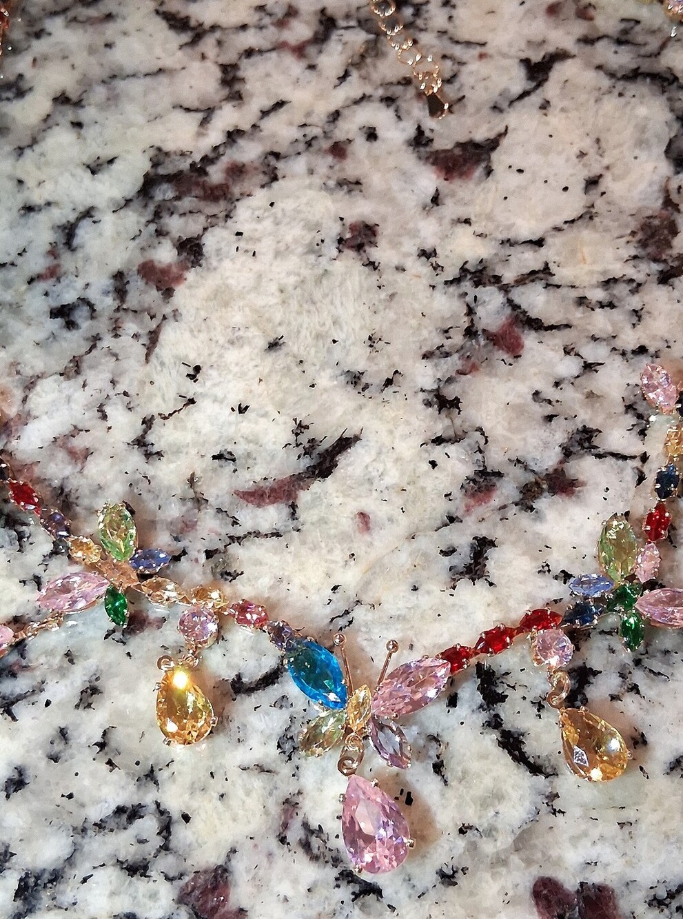 Multi-Color Butterfly Drop Gold Necklace - Picture 4 of 4